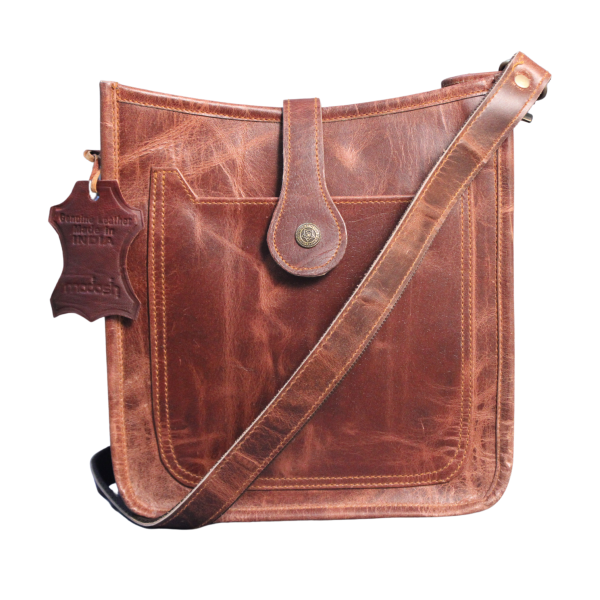 Madosh Genuine Brown Leather  Canvas Laptop Men’s Briefcase Side Crossbody Office Shoulder Business Messenger Laptop Handbag for men